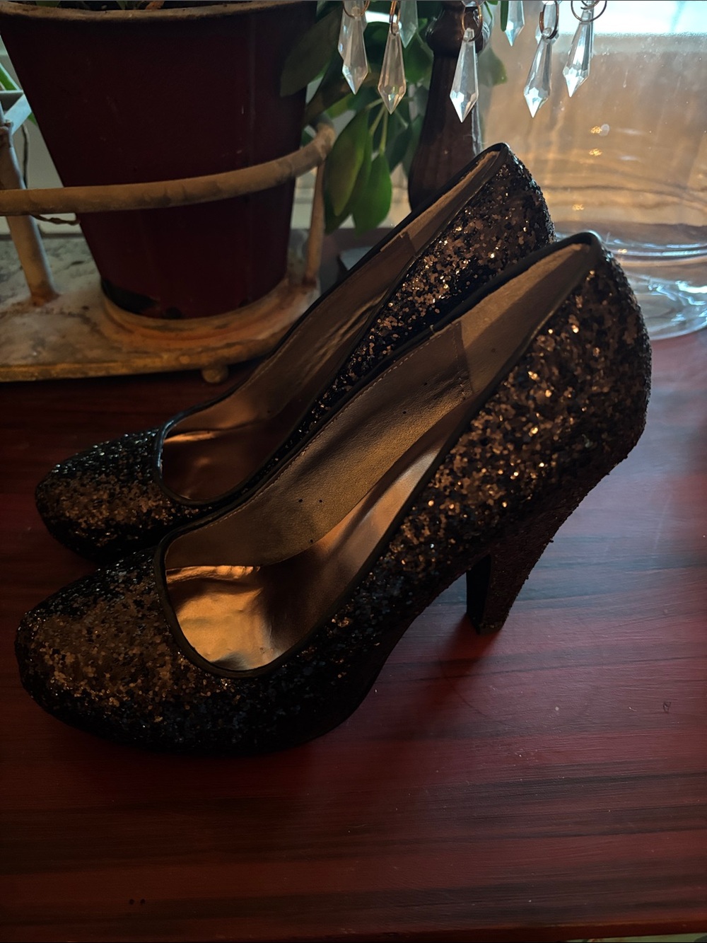 Qupid Black Glitter Platform High Heels - Picture 3 of 10